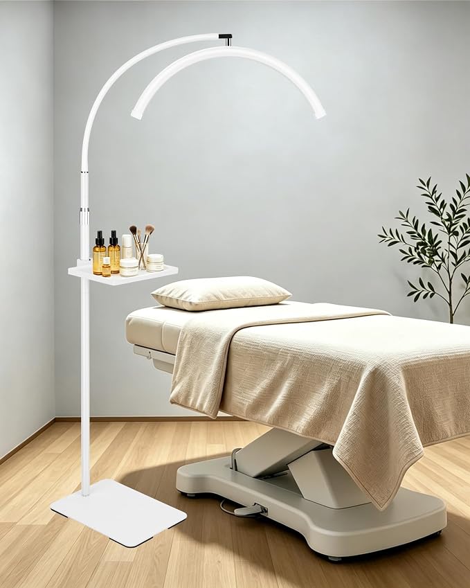 Half Moon LED Floor Light with Tool Tray for Lash Techs, Eyelash Extensions, Estheticians, Skincare, Nail Art, Tattoo Artists, Home & Office - Professional Shadow-Free Lamp | Dimmable (White) by ZEKAHOV