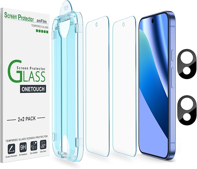 amFilm OneTouch for Google Pixel 10a Screen Protector 6.3'' Tempered Glass | 30s Auto-Alignment, Bubble Free, Scratch & Drop Protection, HD Clear, Camera Lens Protector, 2+2 Pack (Pixel 10a-6.3") by amFilm