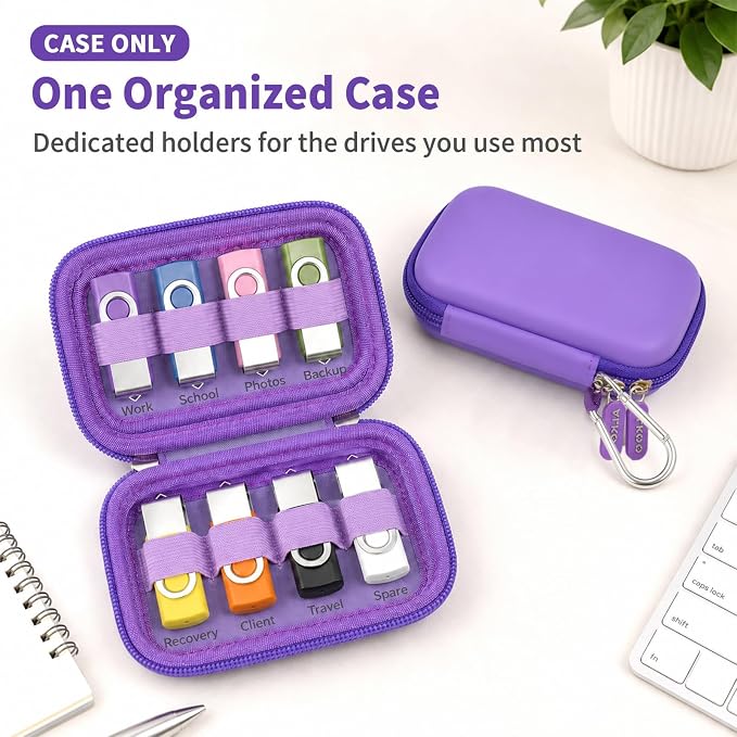 ALKOO Flash Drive Case USB Storage Case, Thumb Drive Holder, Holds 8, Black | Hard Shell, 8 Elastic Slots for USB Drives and SD/Memory Cards, Portable Travel and Office Organizer, Case Only, Black - Image 2