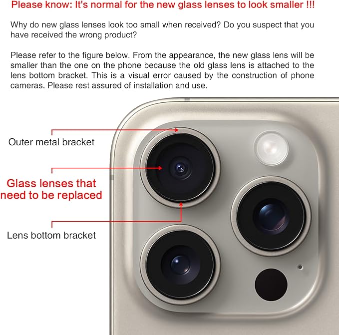 ASDAWN Back Rear Camera Lens Glass Replacement for iPhone 15 Pro Max 6.7 Inches with Pre-Installed Adhesive, ASDAWN Back Camera Lens Glass kit with Installation Manual + Repair Tool Set - Image 6