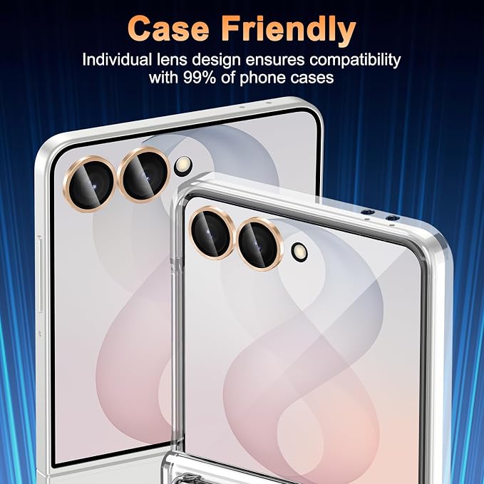 Meshine for Samsung Galaxy Z Flip 8 Camera Lens Protector,Scratch Proof,Strong Adsorption,9H Hardness with Metal Ring Camera Cover,Ultra Thin Case Friendly,Accessories Lens Protector,Gold - Image 6