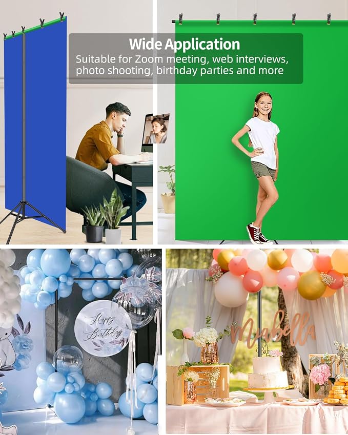 Hemmotop T Shape Backdrop Stand 8x7.5ft(HxW) Portable | Threaded Connection, Same Pipe Size, Extra Sturdy, with 5 Clips and Carry Bag, for Birthday, Baby Shower Party, Photoshoot - Image 4