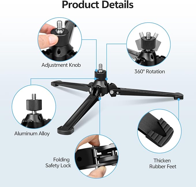 TONYBOO Monopod Tripod Base, Heavy Duty Aluminum Monopod Support Feet with 3/8-Inch Screw, Foldable Desktop Mini Tripod Stand for DSLR Camera, Stabilizer, Camcorder, Outdoor Photography-TM-5 - Image 3