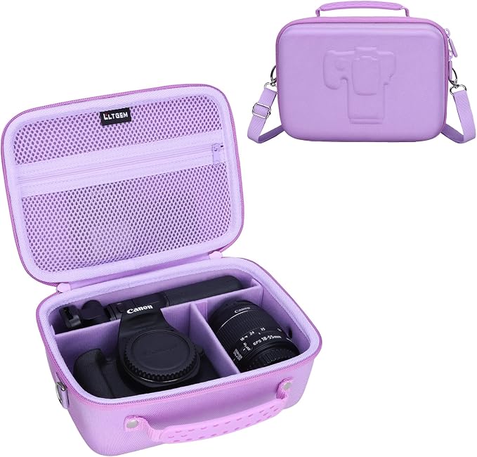 L LTGEM Hard Camera Case Compatible with Canon EOS Rebel T7, R50, R6 Mark II, R100, DSLR SLR Cameras, Lenses, and Tripods, Camera Travel Bag, Featuring 4 Dividers and a Shoulder Strap, Purple by LTGEM