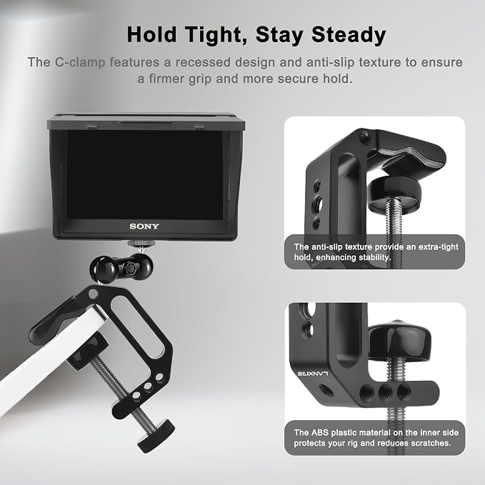 Camera Clamp Mount C Clamp with Magic Arm - Perfect for Fence, Desk, Tripod, Monitor, Light, GoPro, Insta360, DSLR - Essential Tool for Outdoor Projects, Broadcasting, Photography - Image 4