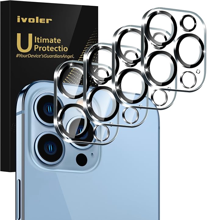 ivoler Camera Lens Protector for iPhone 13 Pro Max 6.7"/13 Pro 6.1", 4 Pack | Screen Protector Tempered Glass[Case Friendly][New version],Scratch-Resistant,Easy Installation,Clear+Black Circle by iVoler