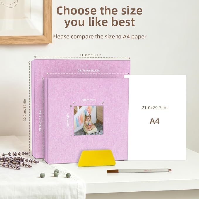 Popotop Photo Album Self Adhesive with Picture Display Window,40 Pages DIY Scrapbooking Supplies Kit for 4x6 8x10 Picture,Linen Cover Memory Book for Baby Wedding, with Scraper and Metallic Pen - Image 6