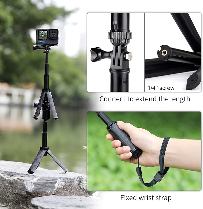 Mini Selfie Stick Tripod for GoPro Hero 13 12 11 10 9 Max Mission | Portable Action Camera Handle Grip, Extension Pole for DJI Osmo Action 6 5 Pro 4 Nano, Pocket Size Vlog Stand - Image 7