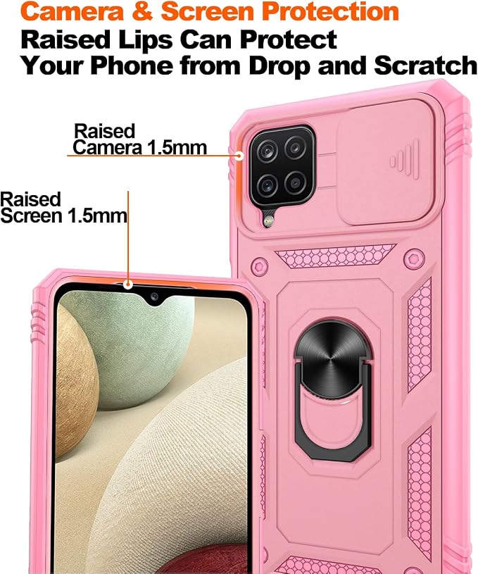 Gritup for Galaxy A12 Phone Case Military-Grade Shockproof with Kickstand | with 2 PCS Screen Protector, Slide Camera Cover, Heavy Duty Outdoor Protection Full Body Funda para Galaxy A 12 Cover-Pink - Image 5