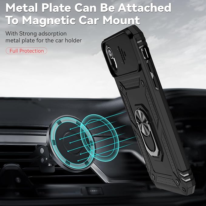 HNHYGETE for iPhone XR Phone Case with HD Screen Protector: [Military Grade 20ft. Drop Tested] Slide Camera Cover Ring Shockproof Protective Phone Case for - iPhone XR (Black) - Image 4