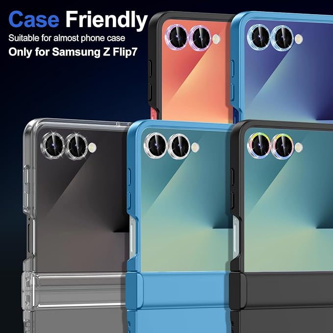 for Samsung Galaxy Z Flip 7 Camera Lens Protector, Individual Metal Ring Tempered Glass Lens Cover, [Strong Adsorption] Scratch Resistant Ultra-Thin HD Clear Lens Cover, 1 Set-Silvery Sparkly - Image 7