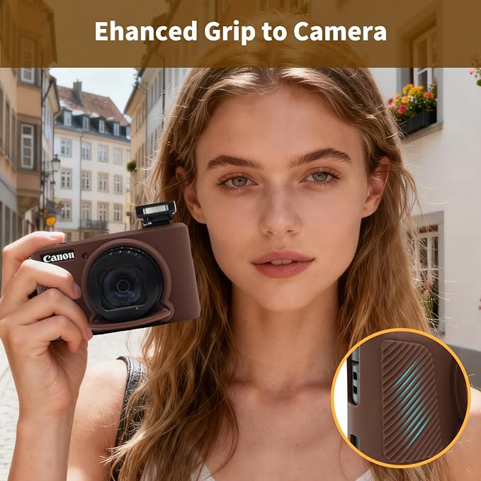 MUZIRI KINOKOO Silicone Case Compatible for Canon Powershot SX740/SX730 HS Digital Camera - Soft Rubber SX740 HS Protective Sleeve with Removable Lens Cover - Anti-Slip & Anti-Scratch - Dark Brown - Image 7