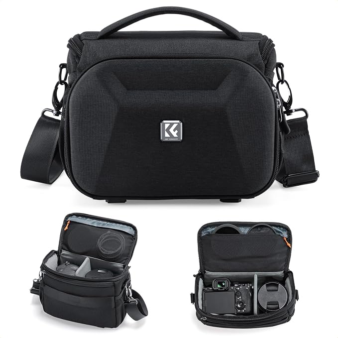 K&F CONCEPT Camera Sling Bag, Hardshell Crossbody Bag with Tripod Holder | EVA Hardshell, Foam Padded, Double-Zip Access, Mesh Pockets, Flexfold Divider for Street & Travel, for Canon/Nikon/Sony, BS14 by KFCONCEPT