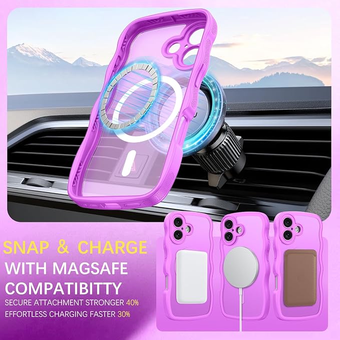 BENTOBEN Magnetic for iPhone 16 Case, Cute Wavy [Full Camera Protection][Compatible with MagSafe] Matte Anti-Slip Bumper Women Girls Boys Protective Cover for iPhone 16 6.1",Berry Purple - Image 5