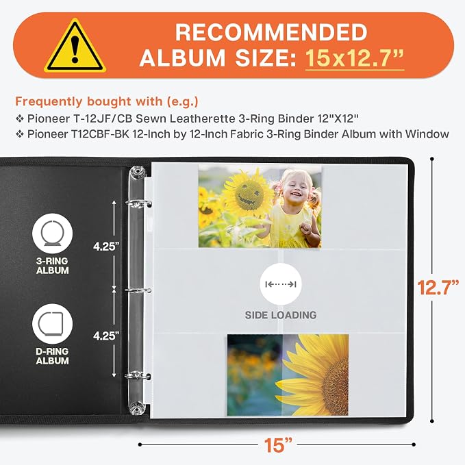 Dunwell 12x12 Scrapbook Page Protectors, 4x6 Photo Album Refill Pages, 100-Pack (13.1" x 12.7"), Fits 12x12 3-Ring & D-Ring Scrapbook Albums, Compatible with Pioneer & WRMK, Holds 1200 Photos - Image 2