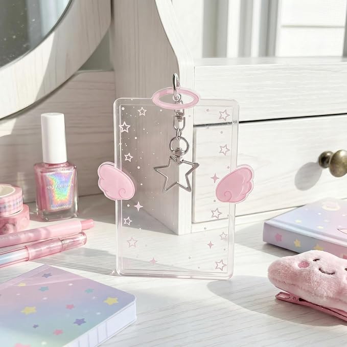 Photo Card Holder Keychain Cute Display Stand Acrylic Wing Clear Cards Holders Photocard ID Badge Pendant Credit Bus Accessory Portable Stylish Lightweight Durable - Image 3