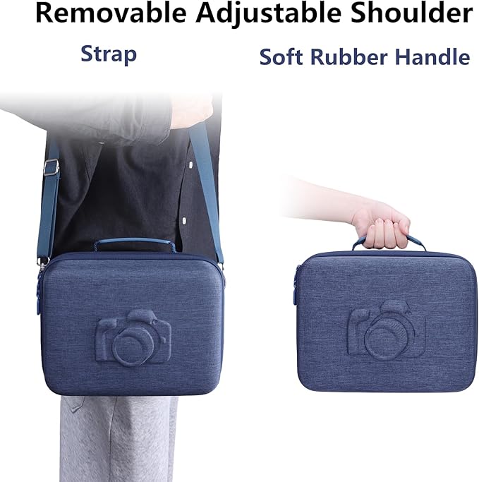 Medium Camera Case Bag for Canon/Sony/Nikon Camera and Multiple Lens Navy | Hard Travel Carrying Case Bag for Canon/Sony/Nikon DSLR SLR Mirrorless Camera and Multiple Lens with 3 Dividers - Image 4
