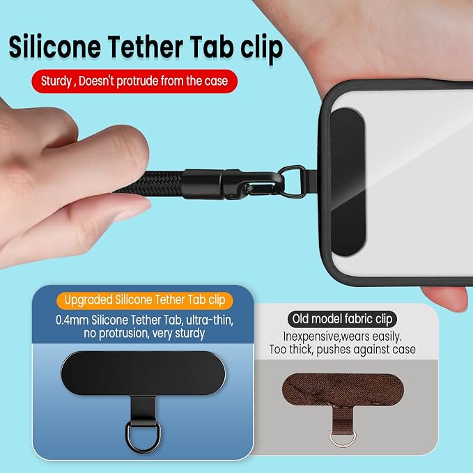 Phone Wrist Strap Lanyard Hand Universal Adjustable Phone Finger Grip Wristlet with 3 Patches Tether Anti Theft for iPhone 16 Pro Max 15 14 Charms for Keychain USB Flash Drive Wallet ID Name Tag Black - Image 3