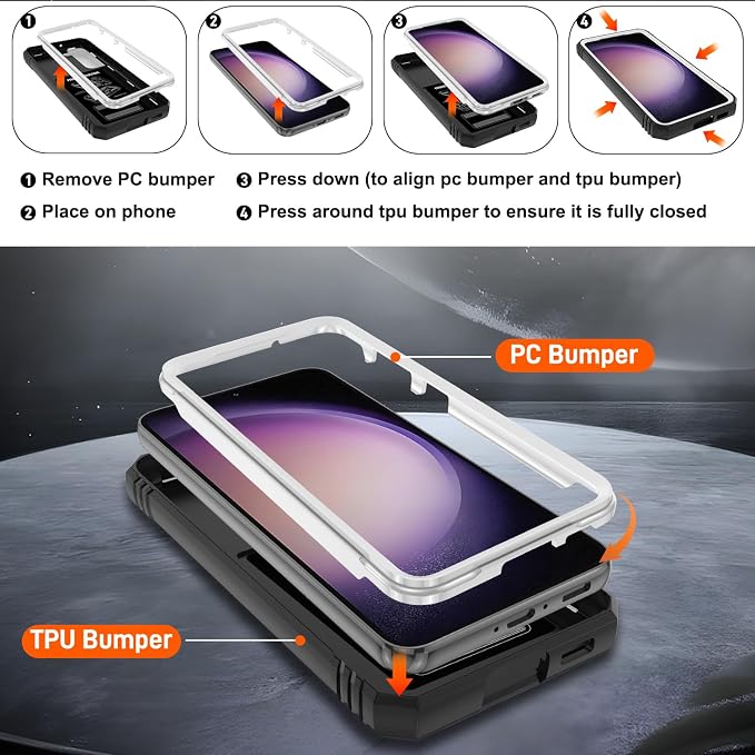 Gritup for Galaxy S23 Phone Case Military-Grade Shockproof with Kickstand | with 2 PCS Screen Protector, Slide Camera Cover, Heavy Duty Outdoor Protection Funda para Galaxy S 23 Cover-White+Black - Image 4
