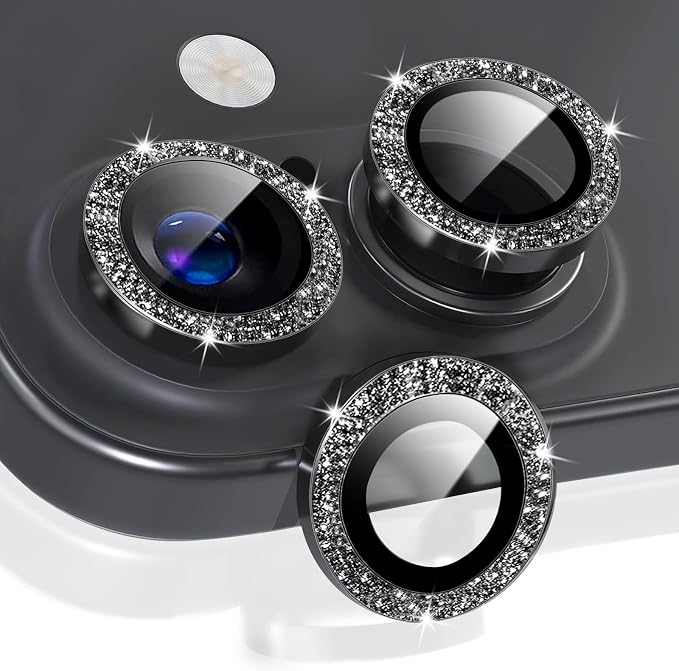 2 Set Camera Lens Protector for iphone 17,Ultra HD 9H Tempered Glass Camera Protector,Anti Scratch Women Girls Shiny Camera Cover for iphone 17 2025,Glitter Black by Unknown