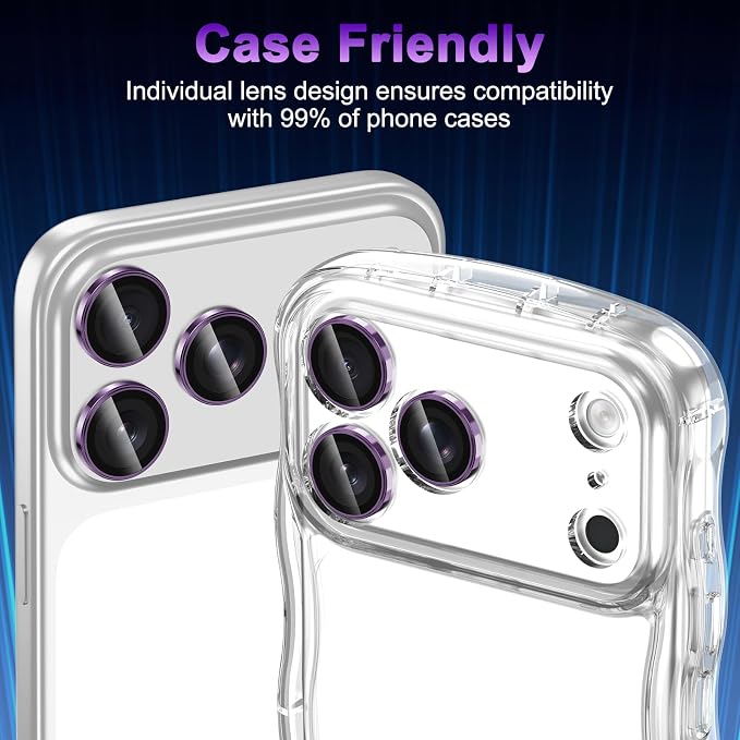 Meshine for iPhone 17 Pro/17 Pro Max Camera Lens Protector,Scratch Proof,Strong Adsorption,9H Hardness with Metal Ring Camera Cover,Ultra Thin Case Friendly, Accessories Lens Protector,Deep Purple - Image 6
