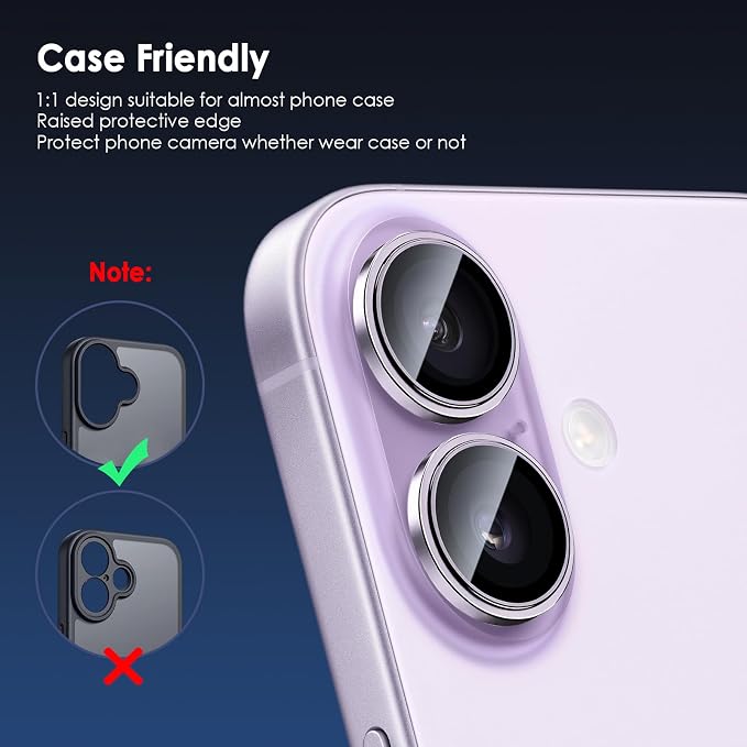 Camera Lens Protector for iPhone 17, Purple | AR+AF, 9H Tempered Glass, Individual Metal Ring, Anti Glare, Fall Protection, Camera Screen Cover - Image 4