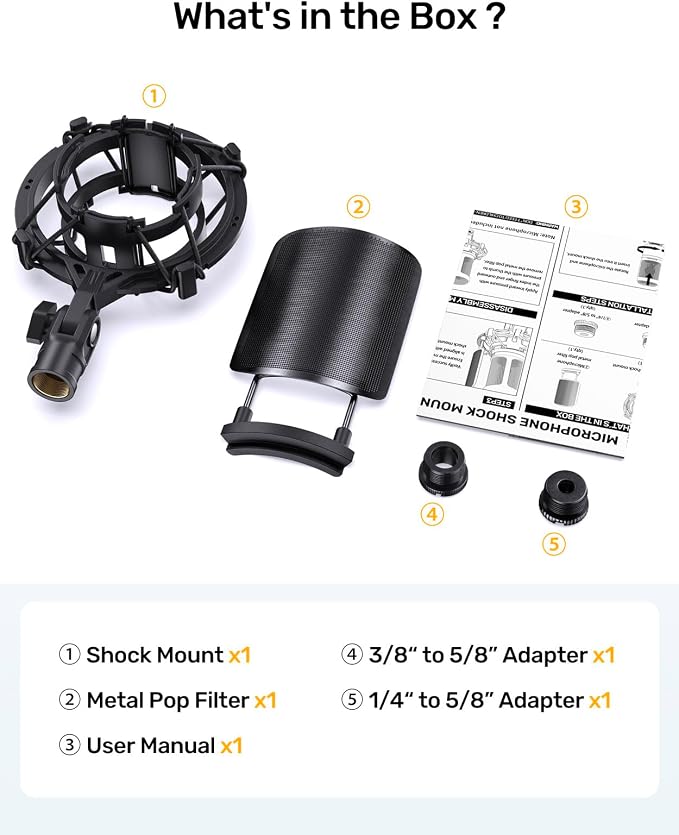 Custom Microphone Shock Mount with Metal Pop Filter for AT2020/2035 | Anti-vibration Suspension Shock Mount Mic Holder Clip, Metal Pop Filter for Audio-Technica AT2020USB, ATR2050, AT3035, AT3060 - Image 9