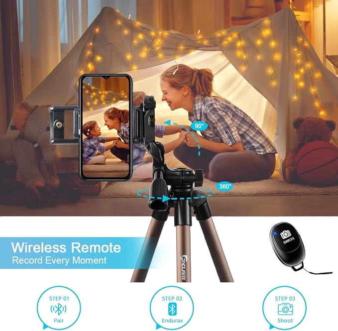Endurax 60'' Tripod for Camera Canon Nikon DSLR, Camera Phone Tripod with Universal Holder, Carry Bag, Max. Load 6.6 lbs | 360° Pan Head, Universal Phone Holder & Carry Bag; Lightweight Aluminum for Easy Travel - Image 5