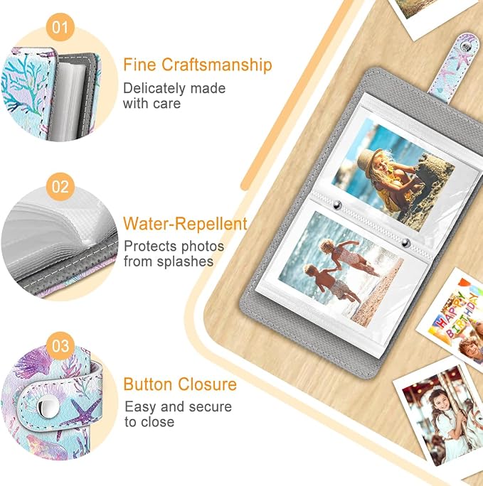 Seashell Starfish Small Photo Album for 2x3 Inch Films, 56 Pocket | Mini Cute Picture Book, Wallet Size, for Polaroid Fujifilm Instax Mini Instant Camera Printer, Kpop Photocard Binder Holders - Image 4