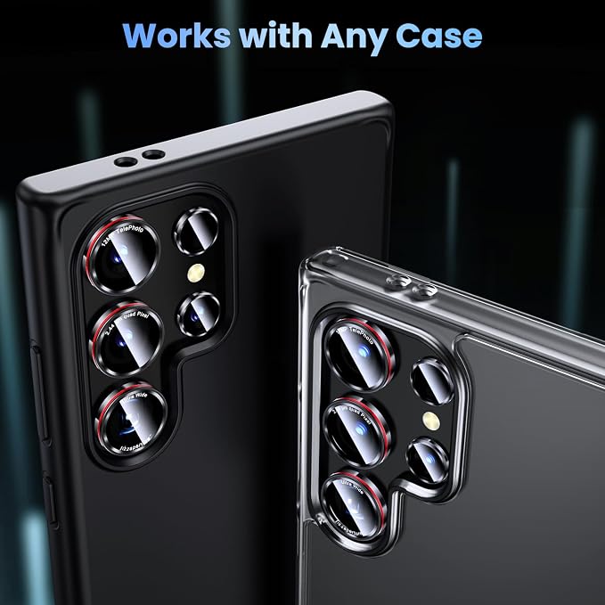 Uyiton for Samsung Galaxy S24 Ultra Camera Lens Protector, Unique Design | Case-Friendly, Military-Grade Sapphire Glass with Aluminum Metal Rear Camera Screen Cover, Black+Red (6.8 inch) - Image 5