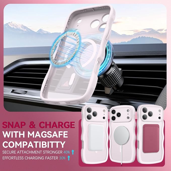 BENTOBEN Magnetic for iPhone 17 Pro Max Case, Cute Wavy [Full Camera Protection][Compatible with MagSafe] Matte Anti-Slip Bumper Women Girls Boys Protective Cover for 17 ProMax 6.9", Gray-Pink - Image 5