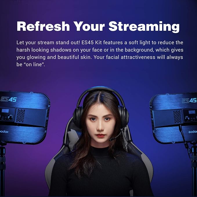 Godox ES45 Key Light,LED Video Light with Extendable Desk Stand,2.4G Wireless Control,0-100% Brightness & 2800-6500K Color Temperature,E-Sports LED Light Kit for Streaming,Zoom Calls, YouTube,Tiktok - Image 3