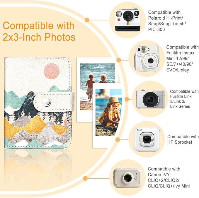 Boho Landscape Small Photos Album for 2x3 Inch Films, 56 Pockets | Mini Cute Picture Book, Wallet Size, for Polaroid Fujifilm Instax Mini Instant Camera Printer, Kpop Photocard Binders Holders - Image 3