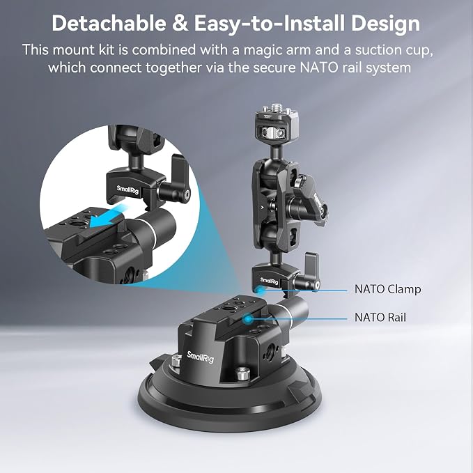 SMALLRIG 4" Camera Suction Mount with Ball Head Magic Arm, Car Mount for Lightweight Camera/Action Camera/Phone, Air Pump Vacuum Suction Cup, Max Load 3kg/6.6 Pound - 4236 - Image 2