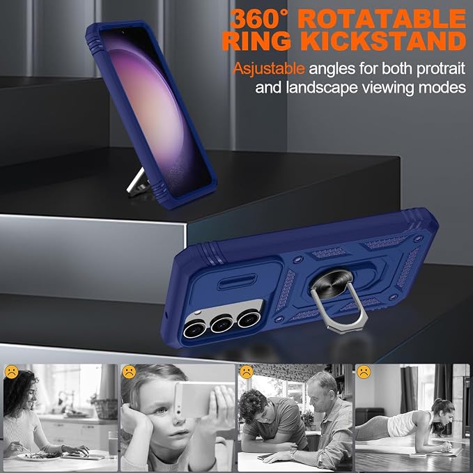 Gritup for Galaxy S23 Phone Case Military-Grade Shockproof with Kickstand | with 2 PCS Screen Protector, Slide Camera Cover, Heavy Duty Outdoor Protection Full Body Funda para Galaxy S 23 Cover-Blue - Image 8