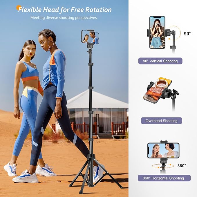 Aureday 62" Phone Tripod Accessory Kits, Camera & Cell Phone Tripod Stand with Wireless Remote and Universal Tripod Head Mount, Perfect for Selfies/Video Recording/Vlogging/Live Streaming - Image 2