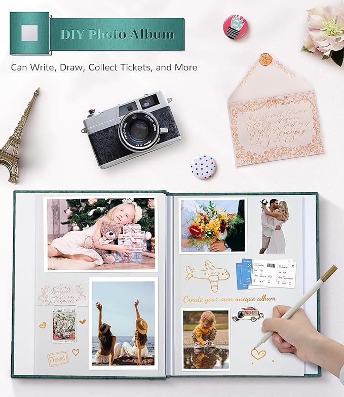 Artfeel Photo Album Self Adhesive Scrapbook Album for 3x5 4x6 5x7 8x10 Pictures,40 Pages Linen Cover with Display Window DIY Photo Book,Ideal Gifts for Family Travel Wedding Baby - Image 4