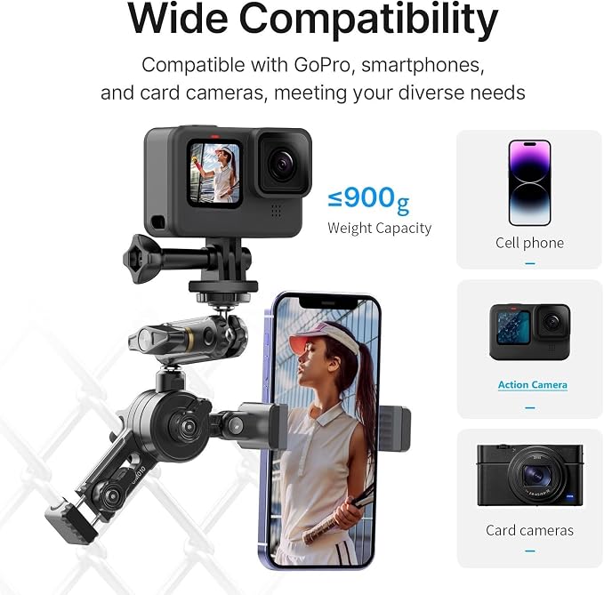 jusmo CM010 Cell Phone Fence Mount Game Changer Mounting Kit for GoPro, iPhone, AKASO, DJI Osmo Action, Insta360, Mevo Start for Recording Baseball Softball Tennis Gamechanger Streaming Kit - Image 2