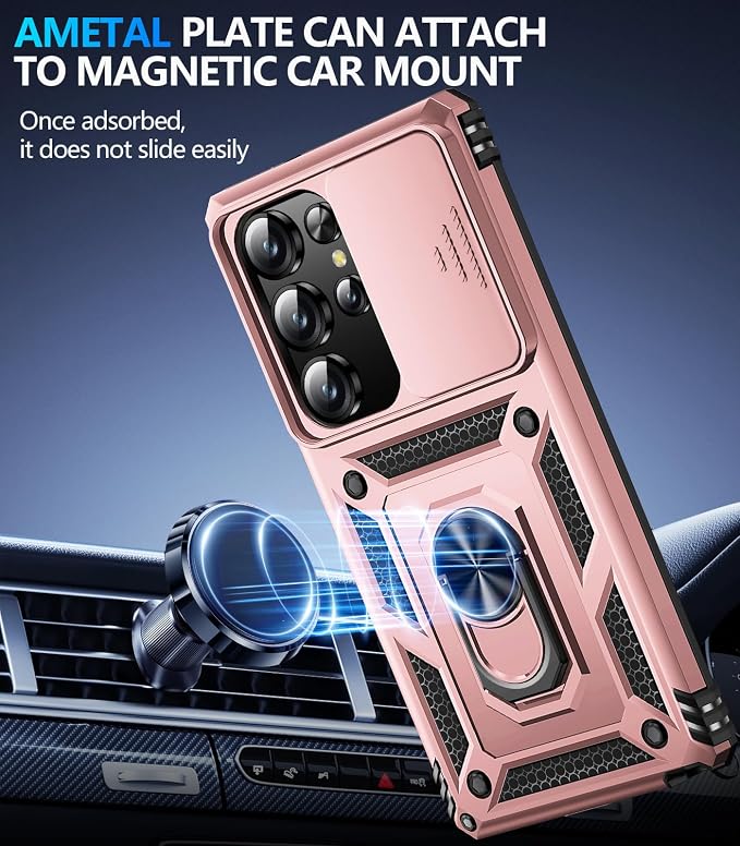 Taisairu for Samsung Galaxy S25 Ultra Case with Screen Protector & Slide Camera Lens Cover, Built-in Magnetic Ring Stand Shockproof Protective Phone Case for Samsung S25 Ultra Case (Rose Gold) - Image 5