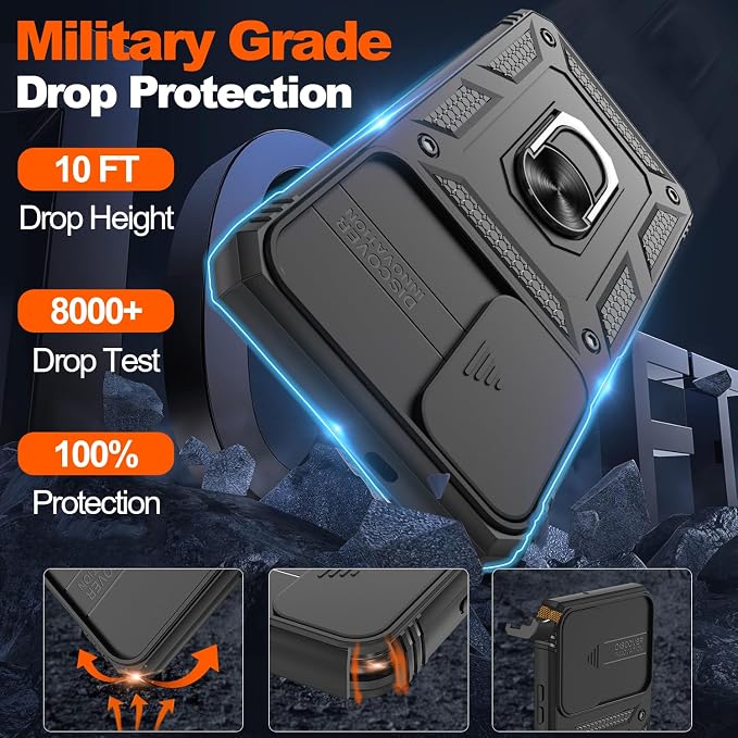 Gritup for Samsung Galaxy S26 Plus Case: 2*Screen Protector | Slide Camera Cover | Build in 360° Rotating Ring Kickstand | Military Grade Protective Cover for Samsung S 26 Plus, Black - Image 3