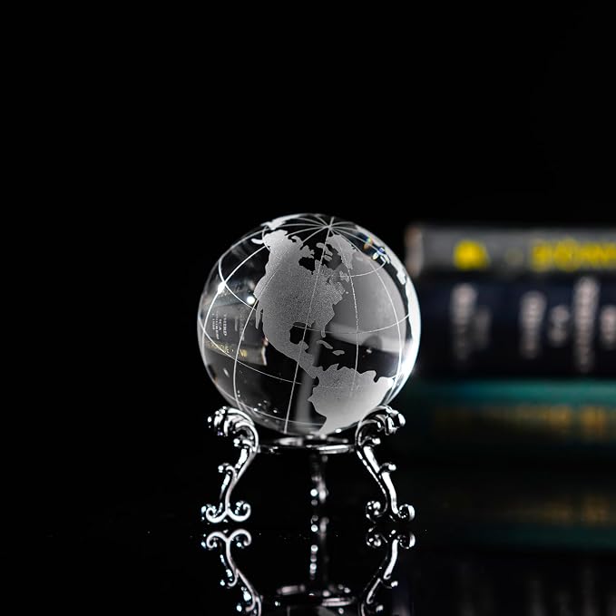 Crystal Globe World Globe Decor, 2.3" Glass Earth Ball with Stand | K9 Crystal Clarity, 2.3" Desktop Size, Stable Stand for Office, Study, Living Room & Gift Display - Image 8