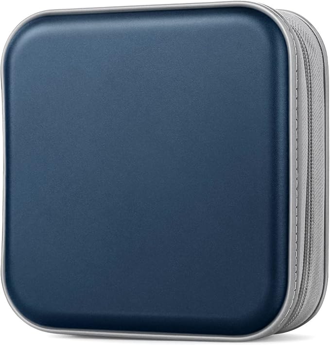 CD/DVD Case Wallet, 48 Capacity, Dark Blue, Portable, Lightweight, Durable Plastic and Non-Woven Fabric Material | Zipper‑DVD Organizer, Scratch‑Resistant Sleeves Shield Discs From Dust & Damp; Stores Music, Video, Gaming & Blu‑ray Discs by Bivisen
