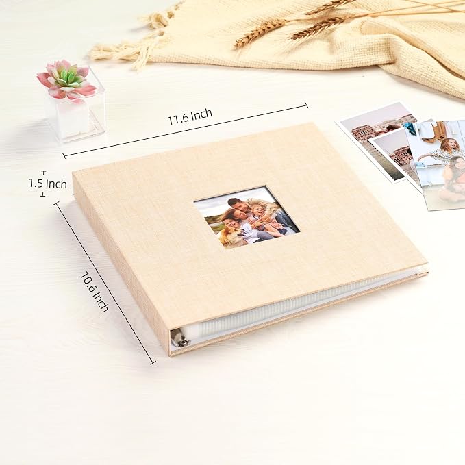 Mublalbum 10x10 Inch 3 Ring DIY Scrapbook Photo Album 80 Pages, Beige | 3 Ring Binder Scrapbook, Linen Cover, 40 Plastic Sleeves 80 Pages, Memory Book for Wedding, Baby, Family, DIY Projects - Image 2