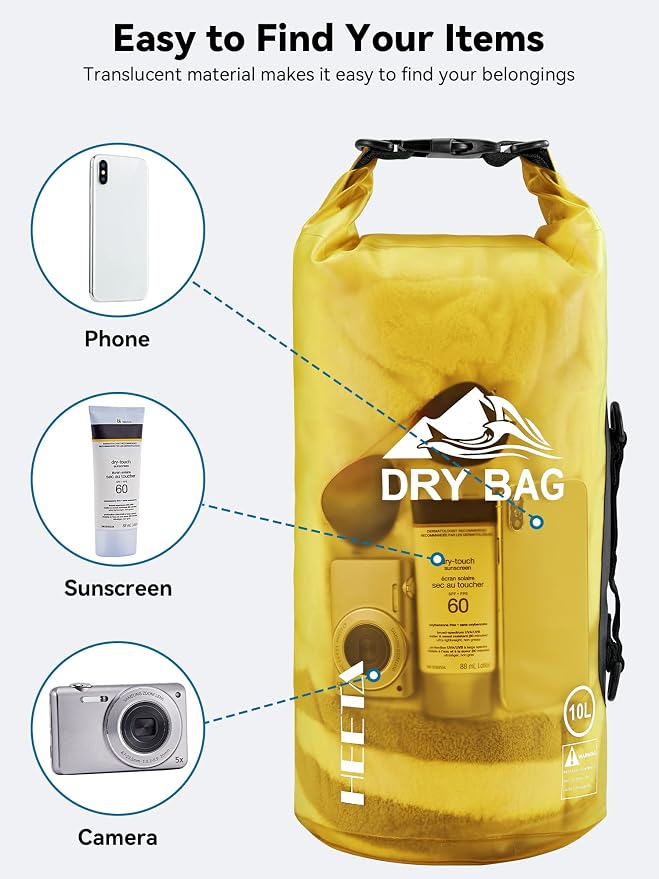 HEETA Dry Bag Waterproof Backpack with Phone Case 5L/10L/20L/30L/40L | Roll Top Lightweight Dry Storage Bag for Women Men, Travel Boating Kayaking Paddle Board Camping Beach Essentials Accessories - Image 7