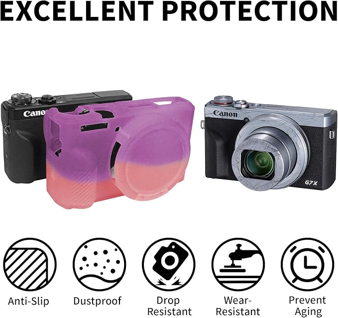 Easy Hood Camera Case Cover for Canon Powershot G7X Mark III (Purple Pink) | With Removable Lens Cover,Soft Silicone Protective Case,Anti-Scratch,Slim Fit,Enhanced Grip,Lightweight Camera Accessories - Image 2