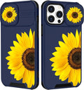 (2in1 for iPhone 15 Pro Max Case Sunflower Floral Women Cute Cover Girly Sun Flowers Pretty Blue Design with Slide Camera Cover Protective Stand Holder for iPhone 15 Pro Max Phone case 6.7'' by Goocrux