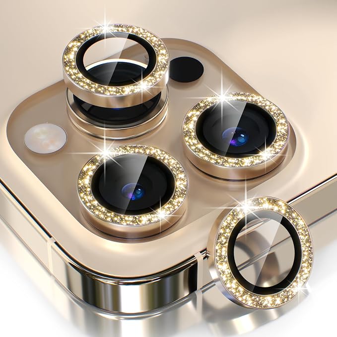 Choiche for iPhone 13 Pro/iPhone 13 Pro Max Camera Lens Protector | Ultra HD, Bling 9H Tempered Glass Camera Cover Screen Protector Metal Ring Decoration Accessories (Glitter-Gold) by Choiche
