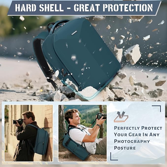 RAINSMORE Camera Backpack Hard Shell for DSLR/SLR Waterproof Camera Bag with Laptop Compartment 15.6 Inch Professional Camera Case with Rain Cover Photography Backpack Bag with Camera Lens Case Green - Image 2
