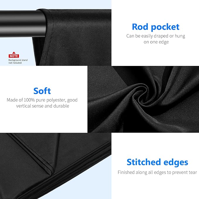 NEEWER 10 x 12FT / 3 x 3.6M PRO Photo Studio Premium Polyester Collapsible Backdrop Background for Photography, Video and Television (Backdrop ONLY) - Black - Image 6