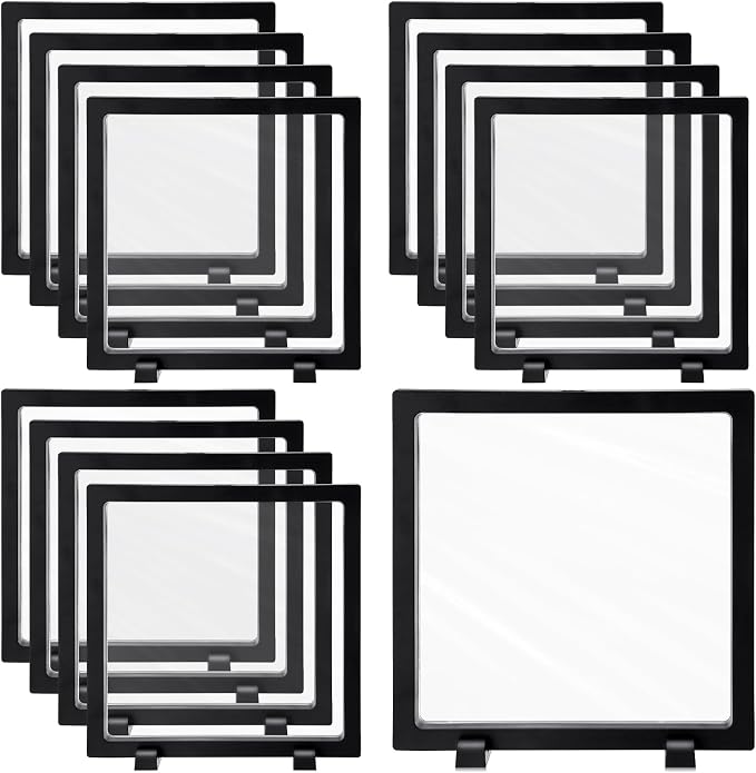 Harloon 12 Pcs 3D Floating Display Case, Black, 7 x 7 x 0.8, Square | 3D Floating Frame for Challenge Coins, Medallions, Fossils, Gemstones, Jewelry, Collectibles Shadow Box Display Holder by Muasung